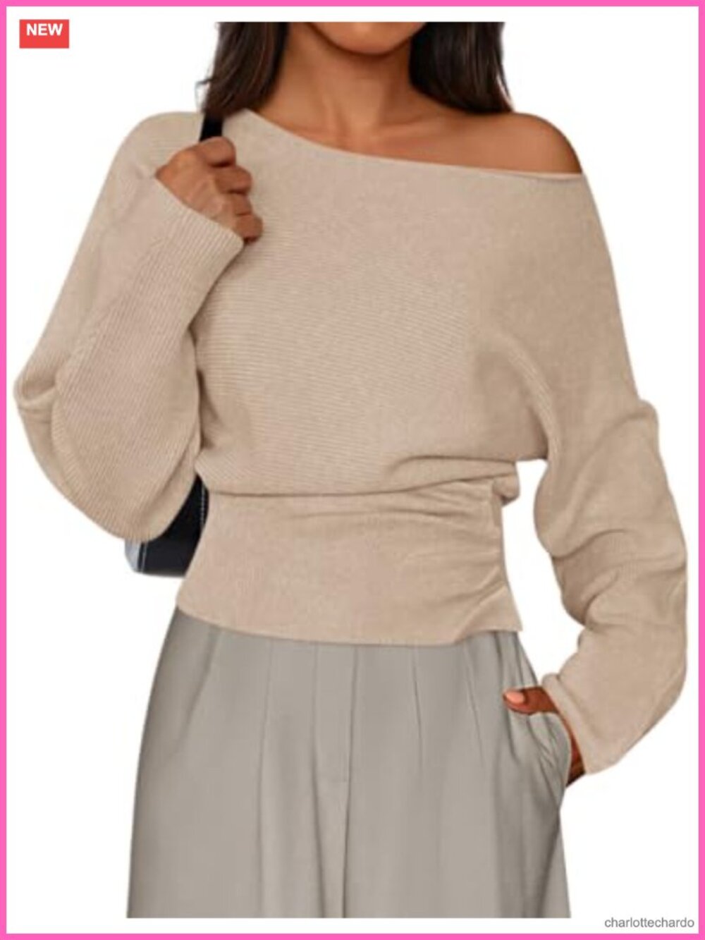 Off Shoulder Ribbed Knit Sweater Long Sleeve Pullover